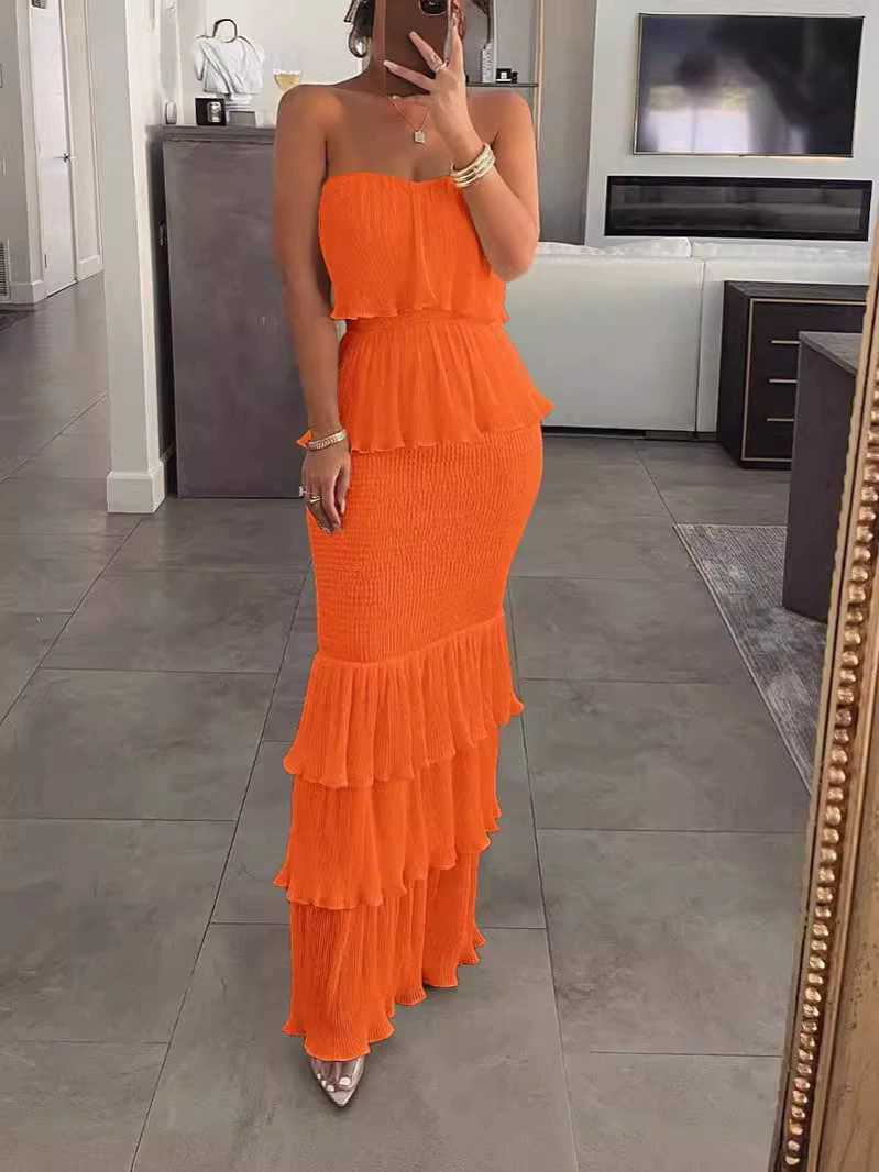 1PCSleeveless Sexy Dress Ruffled Dress for Women Off-the-shoulder Birthday Party Dresses Summer Female Chest Wrapping Chic Dress
