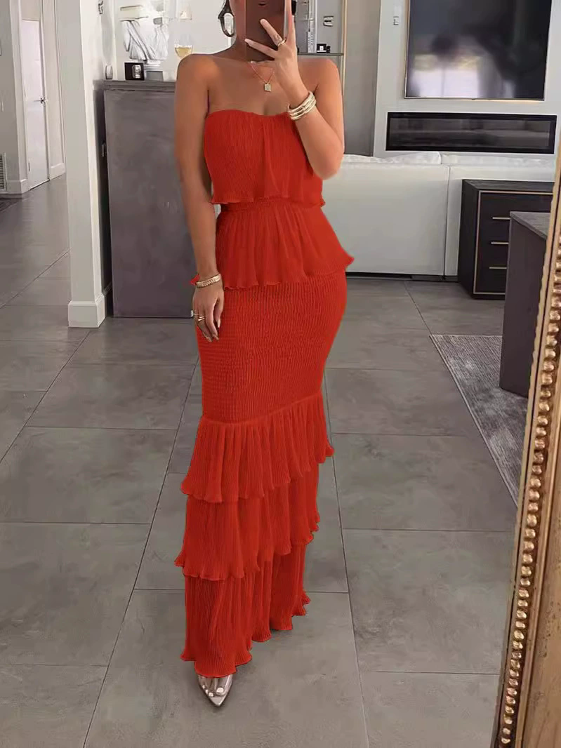 1PCSleeveless Sexy Dress Ruffled Dress for Women Off-the-shoulder Birthday Party Dresses Summer Female Chest Wrapping Chic Dress