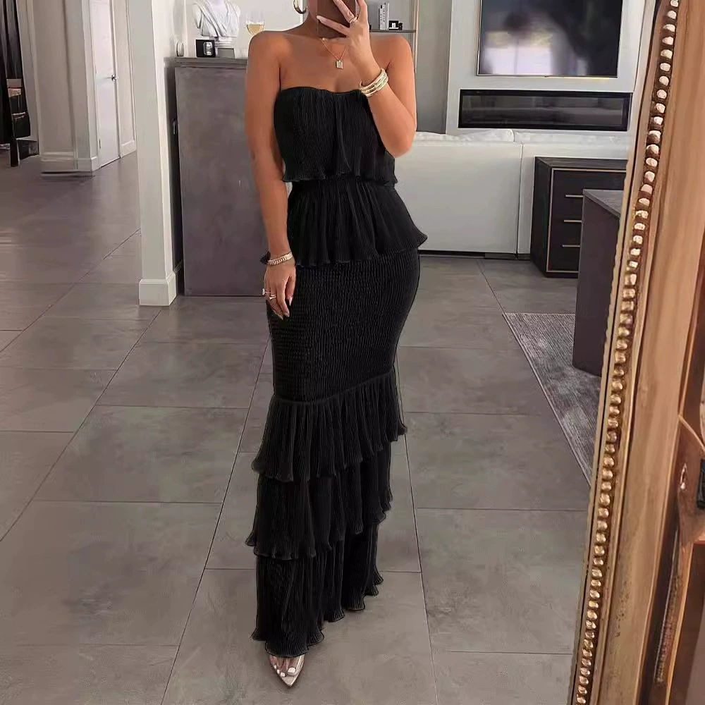 1PCSleeveless Sexy Dress Ruffled Dress for Women Off-the-shoulder Birthday Party Dresses Summer Female Chest Wrapping Chic Dress