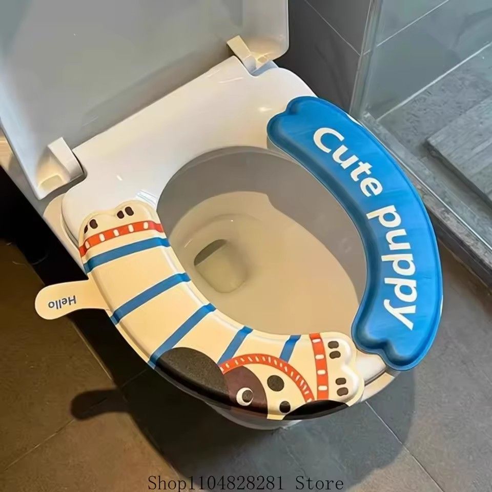 1Pair  Cartoon Toilet Seat Cover Mat Warm Soft Toilet Cover Seat Lid Pad Bathroom Closestool Protector Bathroom Accessories Set