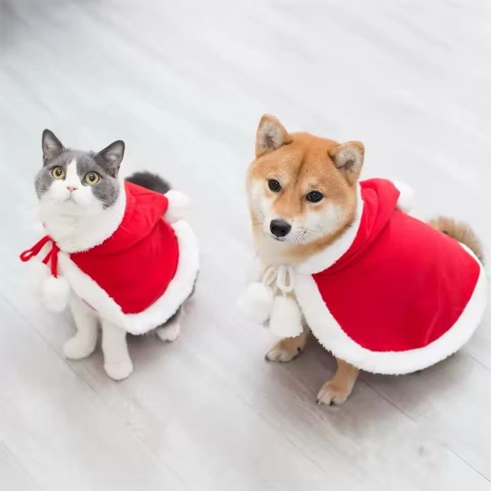 1PC  Cute Christmas Cat Dog Costume Pet Cape, Soft and Thick Red Velvet Cat Cloak with Xmas Hat, Funny Christmas Pet Dress up