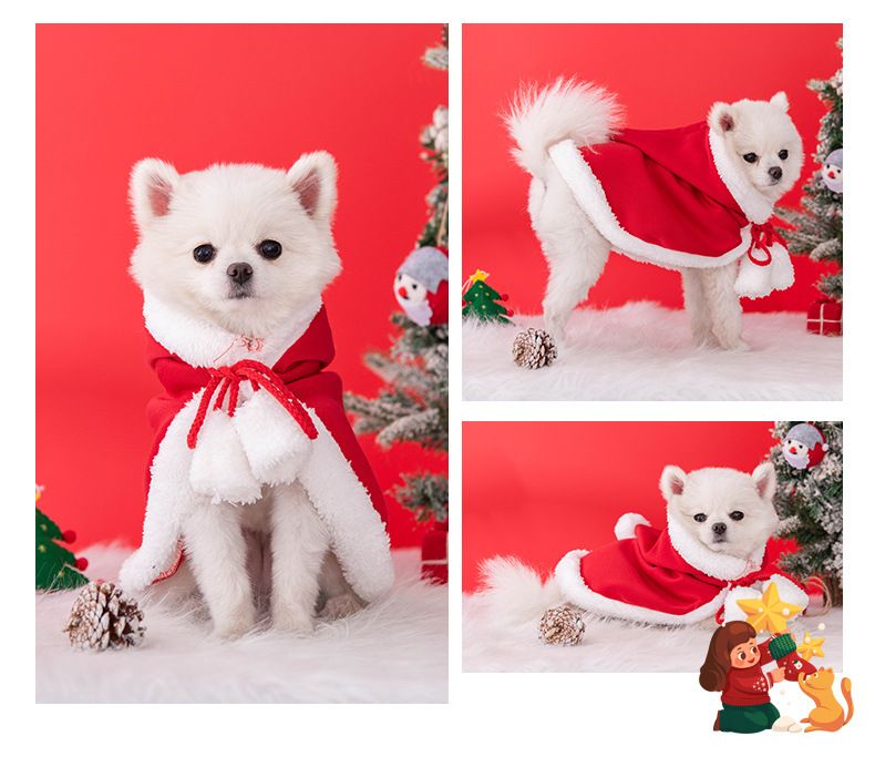 1PC  Cute Christmas Cat Dog Costume Pet Cape, Soft and Thick Red Velvet Cat Cloak with Xmas Hat, Funny Christmas Pet Dress up
