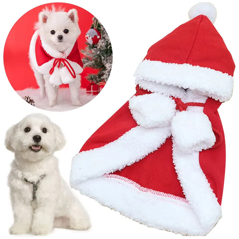 1PC  Cute Christmas Cat Dog Costume Pet Cape, Soft and Thick Red Velvet Cat Cloak with Xmas Hat, Funny Christmas Pet Dress up