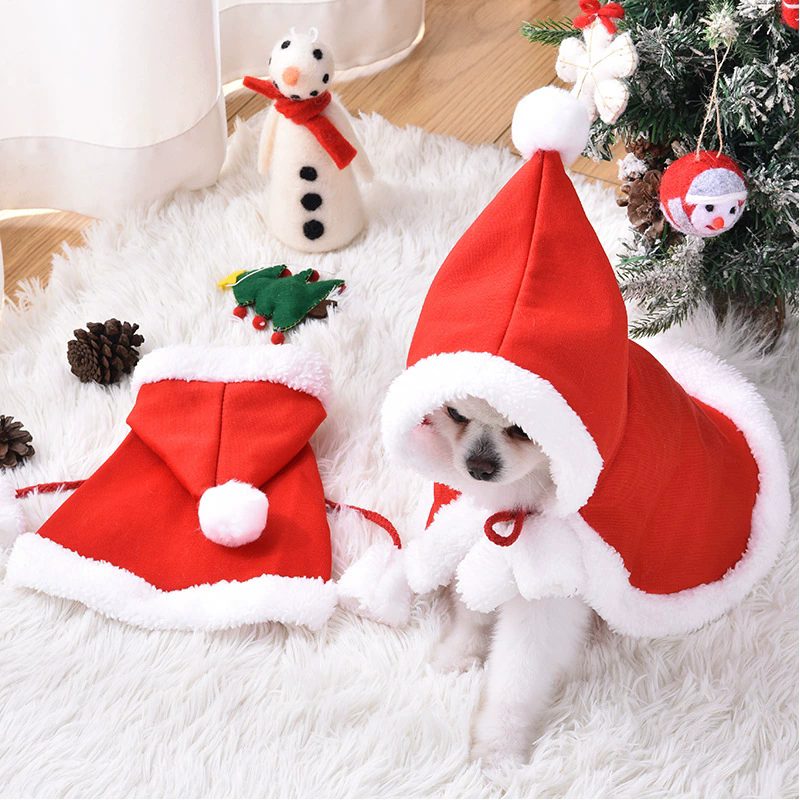 1PC  Cute Christmas Cat Dog Costume Pet Cape, Soft and Thick Red Velvet Cat Cloak with Xmas Hat, Funny Christmas Pet Dress up