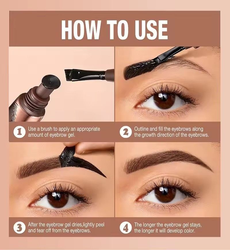 1PC 2In1 Last UpTo 5Day Tear-off Eyebrow Dyeing Cream With Brush-Waterproof Film-form Natural Wild Eyebrow Makeup Semi-permanent