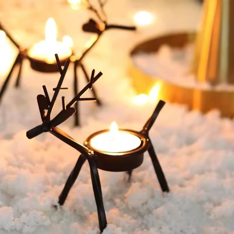 1PC  Christmas Decorations Candle Holder Ideas Black Deer Candle Holder Wrought Iron Candle Holder Restaurant Ornaments