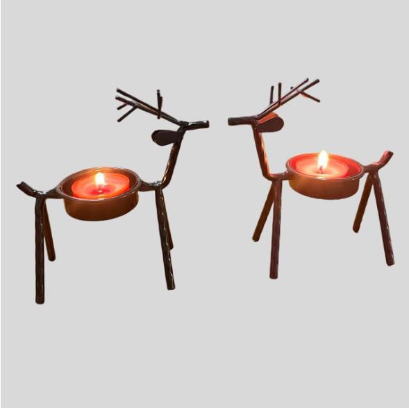 1PC  Christmas Decorations Candle Holder Ideas Black Deer Candle Holder Wrought Iron Candle Holder Restaurant Ornaments