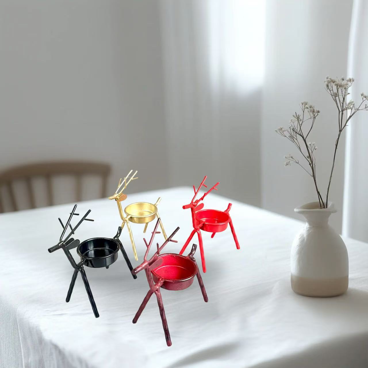1PC  Christmas Decorations Candle Holder Ideas Black Deer Candle Holder Wrought Iron Candle Holder Restaurant Ornaments