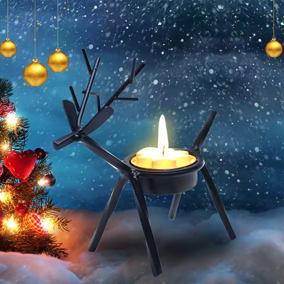 1PC  Christmas Decorations Candle Holder Ideas Black Deer Candle Holder Wrought Iron Candle Holder Restaurant Ornaments