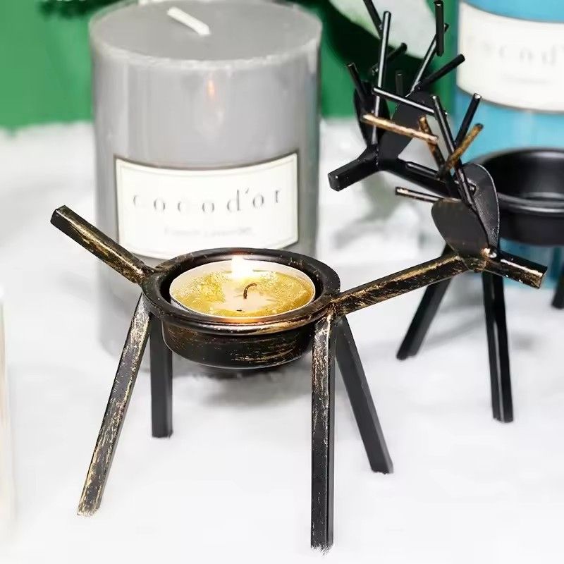 1PC  Christmas Decorations Candle Holder Ideas Black Deer Candle Holder Wrought Iron Candle Holder Restaurant Ornaments
