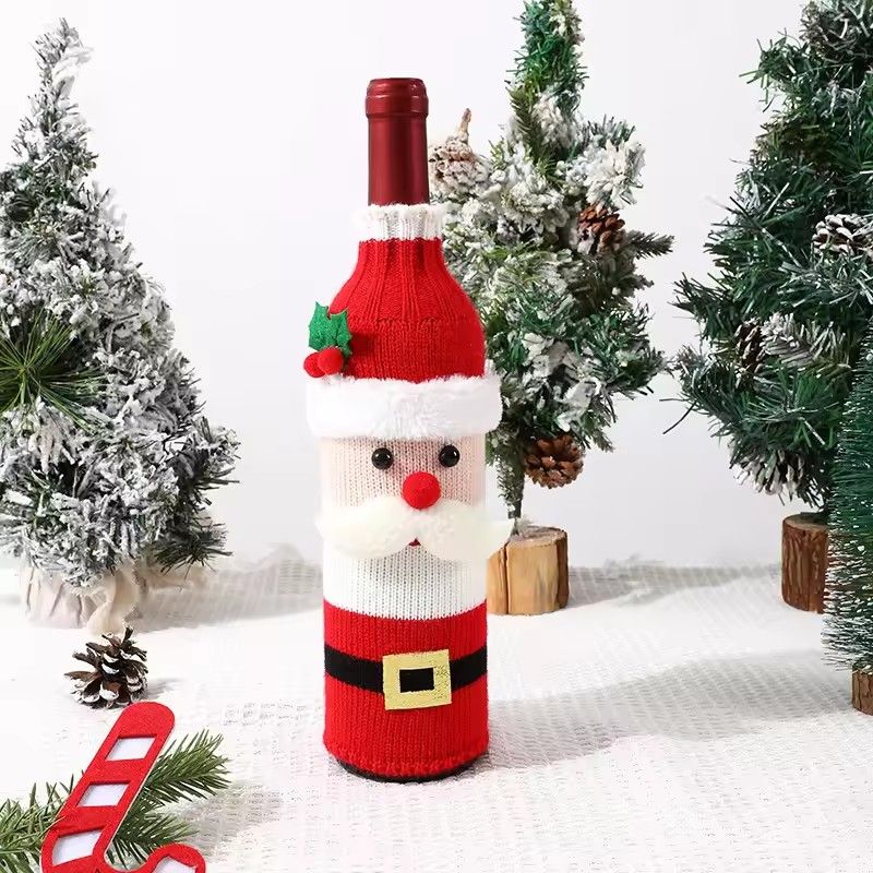 1PC Christmas Knitted Wine Bottle Cover Christmas Snowman Knitted Wine Bottle Bag 2025 Christmas Party Table Decoration