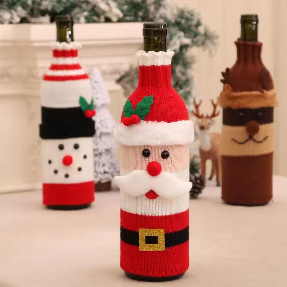 1PC Christmas Knitted Wine Bottle Cover Christmas Snowman Knitted Wine Bottle Bag 2025 Christmas Party Table Decoration