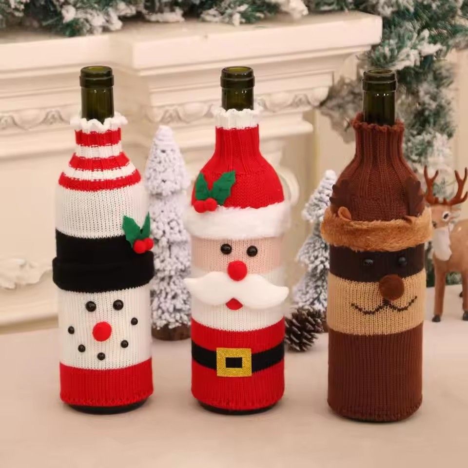 1PC Christmas Knitted Wine Bottle Cover Christmas Snowman Knitted Wine Bottle Bag 2025 Christmas Party Table Decoration