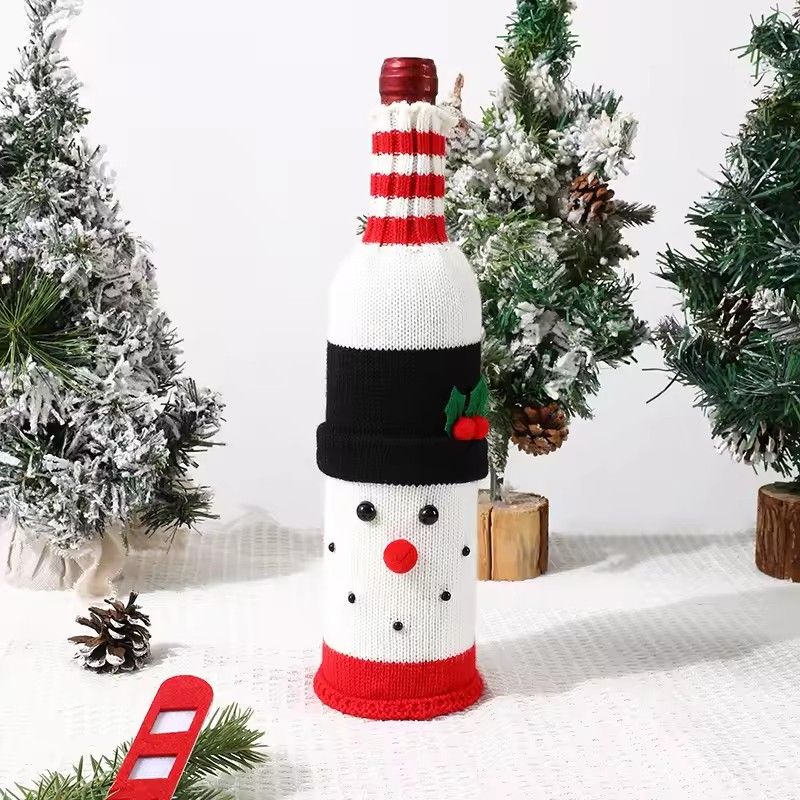 1PC Christmas Knitted Wine Bottle Cover Christmas Snowman Knitted Wine Bottle Bag 2025 Christmas Party Table Decoration