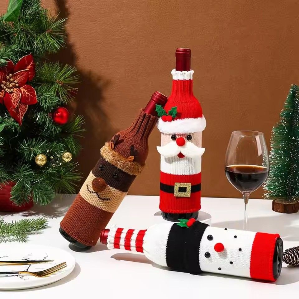 1PC Christmas Knitted Wine Bottle Cover Christmas Snowman Knitted Wine Bottle Bag 2025 Christmas Party Table Decoration