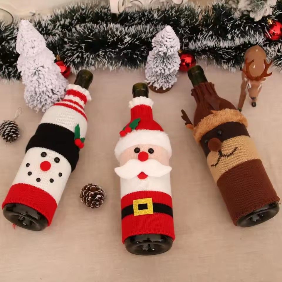 1PC Christmas Knitted Wine Bottle Cover Christmas Snowman Knitted Wine Bottle Bag 2025 Christmas Party Table Decoration