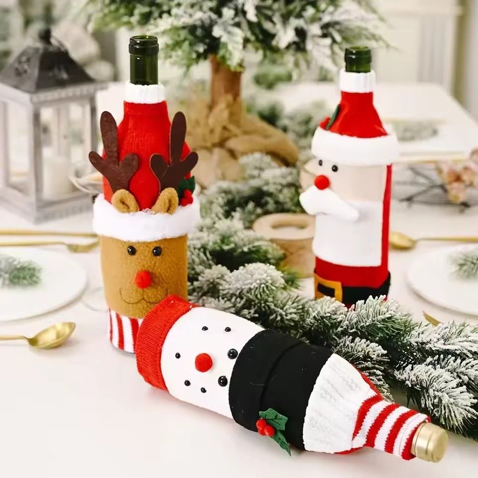 1PC Christmas Knitted Wine Bottle Cover Christmas Snowman Knitted Wine Bottle Bag 2025 Christmas Party Table Decoration