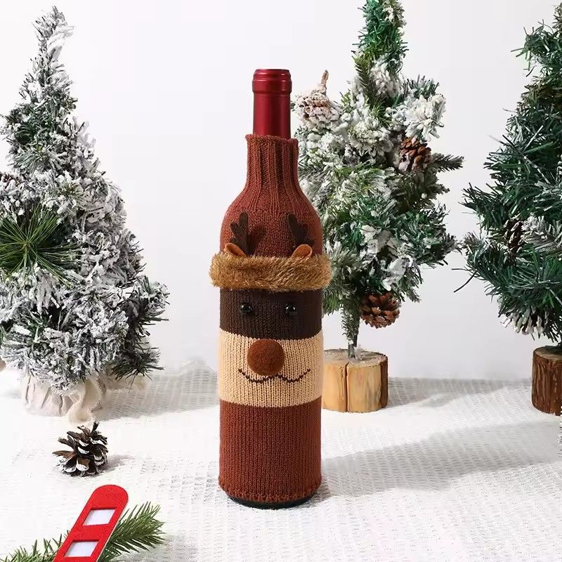 1PC Christmas Knitted Wine Bottle Cover Christmas Snowman Knitted Wine Bottle Bag 2025 Christmas Party Table Decoration