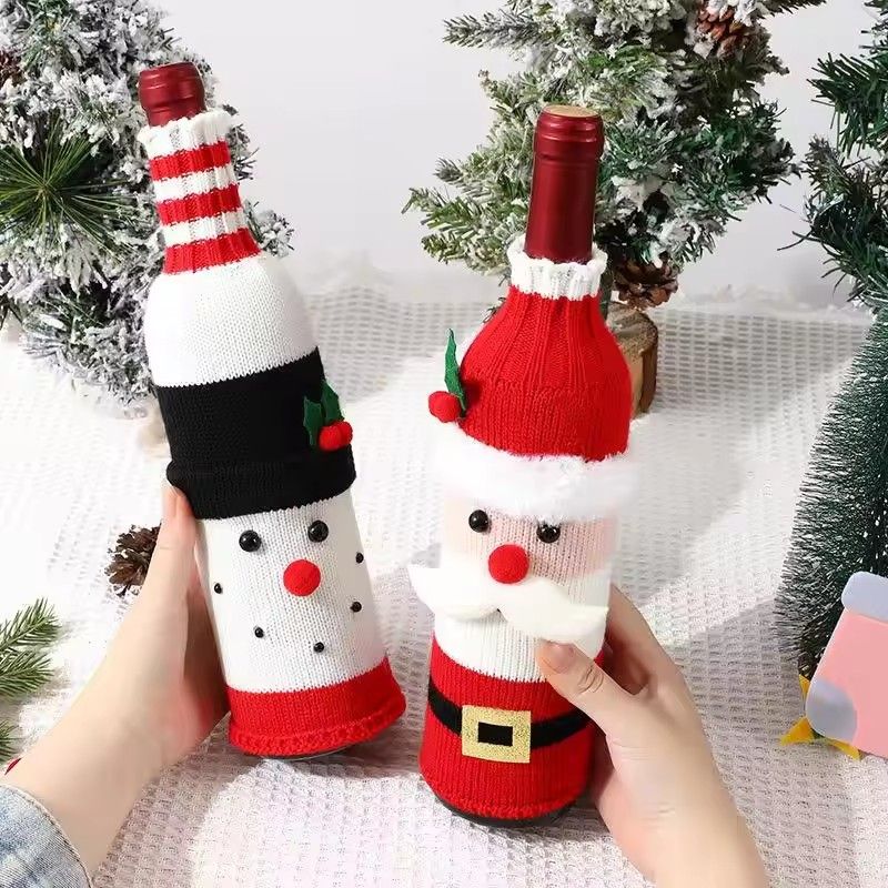 1PC Christmas Knitted Wine Bottle Cover Christmas Snowman Knitted Wine Bottle Bag 2025 Christmas Party Table Decoration