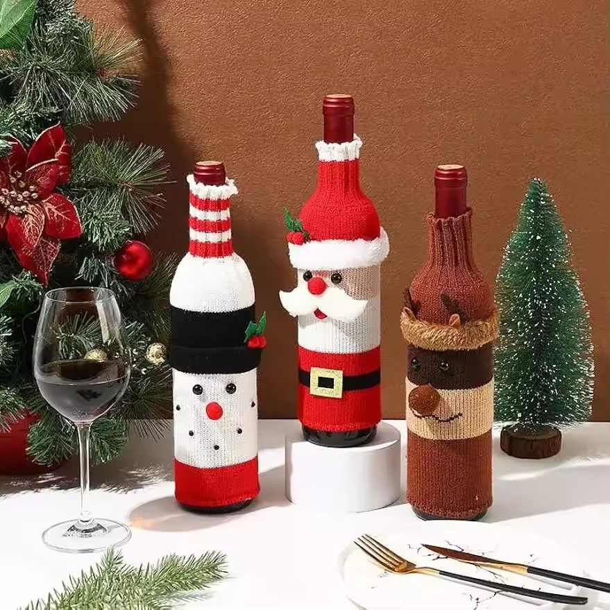 1PC Christmas Knitted Wine Bottle Cover Christmas Snowman Knitted Wine Bottle Bag 2025 Christmas Party Table Decoration