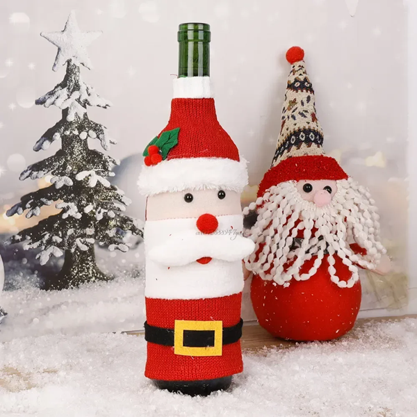 1PC Christmas Knitted Wine Bottle Cover Christmas Snowman Knitted Wine Bottle Bag 2025 Christmas Party Table Decoration