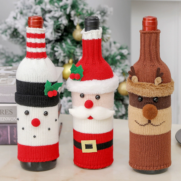 1PC Christmas Knitted Wine Bottle Cover Christmas Snowman Knitted Wine Bottle Bag 2025 Christmas Party Table Decoration
