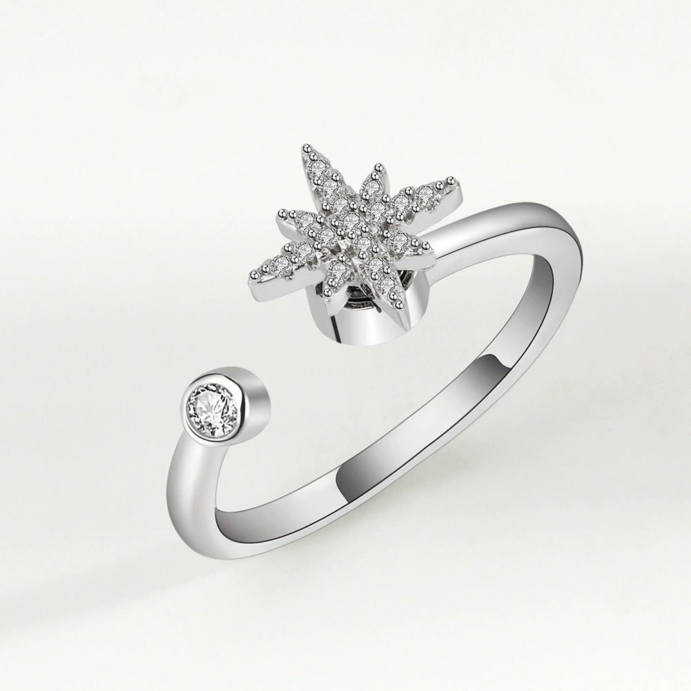1PC  Fashion  Ring Anxiety for Women Multiple Crystal Flower Plant Finger Ring Girls Rotate Anti Stress Wedding Jewelry