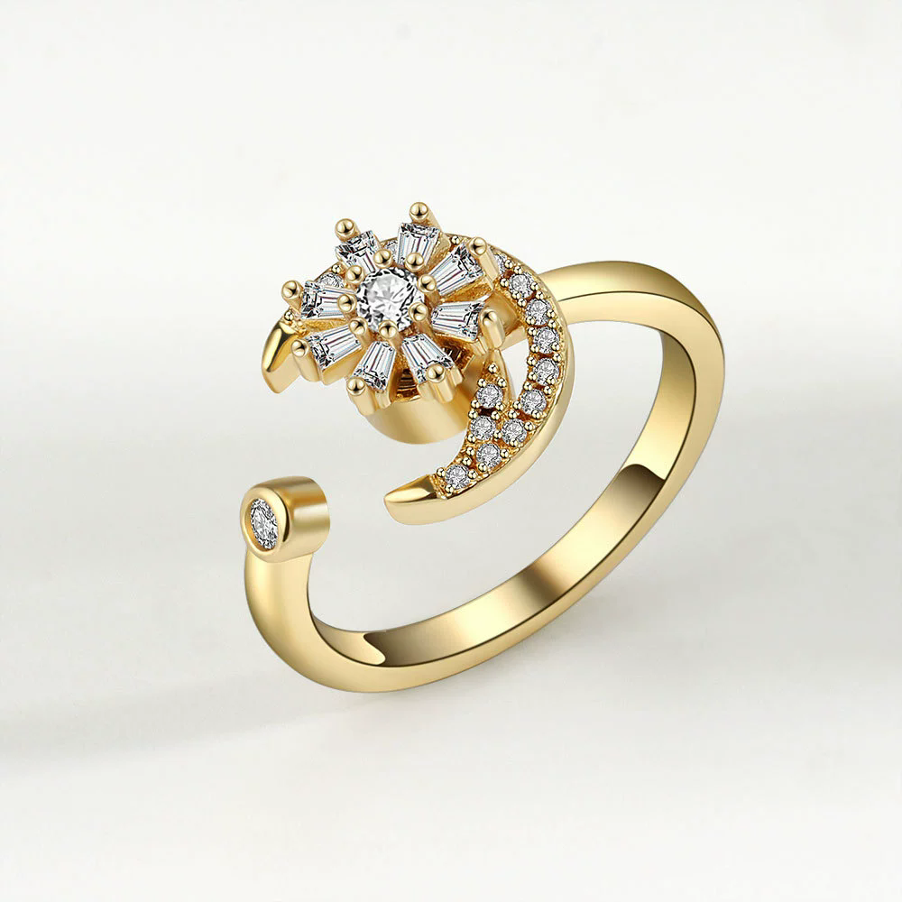 1PC  Fashion  Ring Anxiety for Women Multiple Crystal Flower Plant Finger Ring Girls Rotate Anti Stress Wedding Jewelry