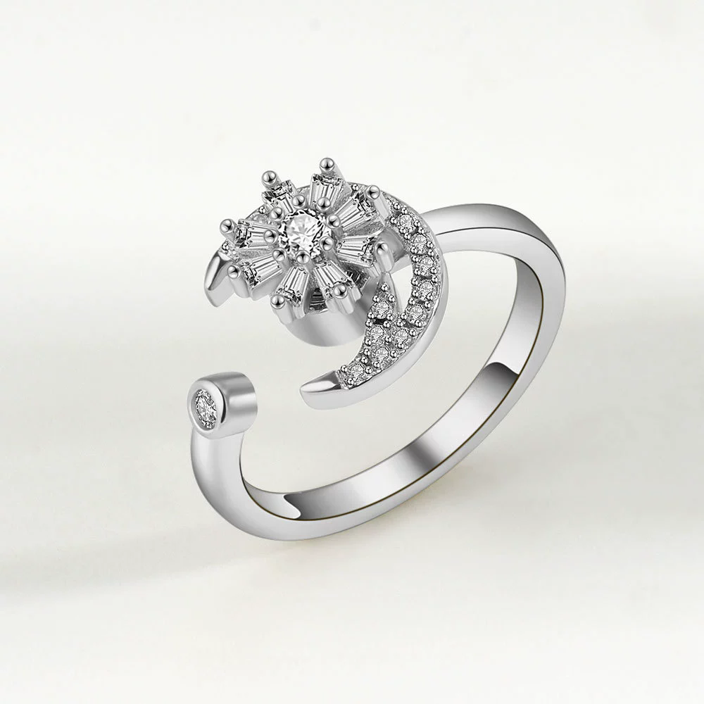 1PC  Fashion  Ring Anxiety for Women Multiple Crystal Flower Plant Finger Ring Girls Rotate Anti Stress Wedding Jewelry