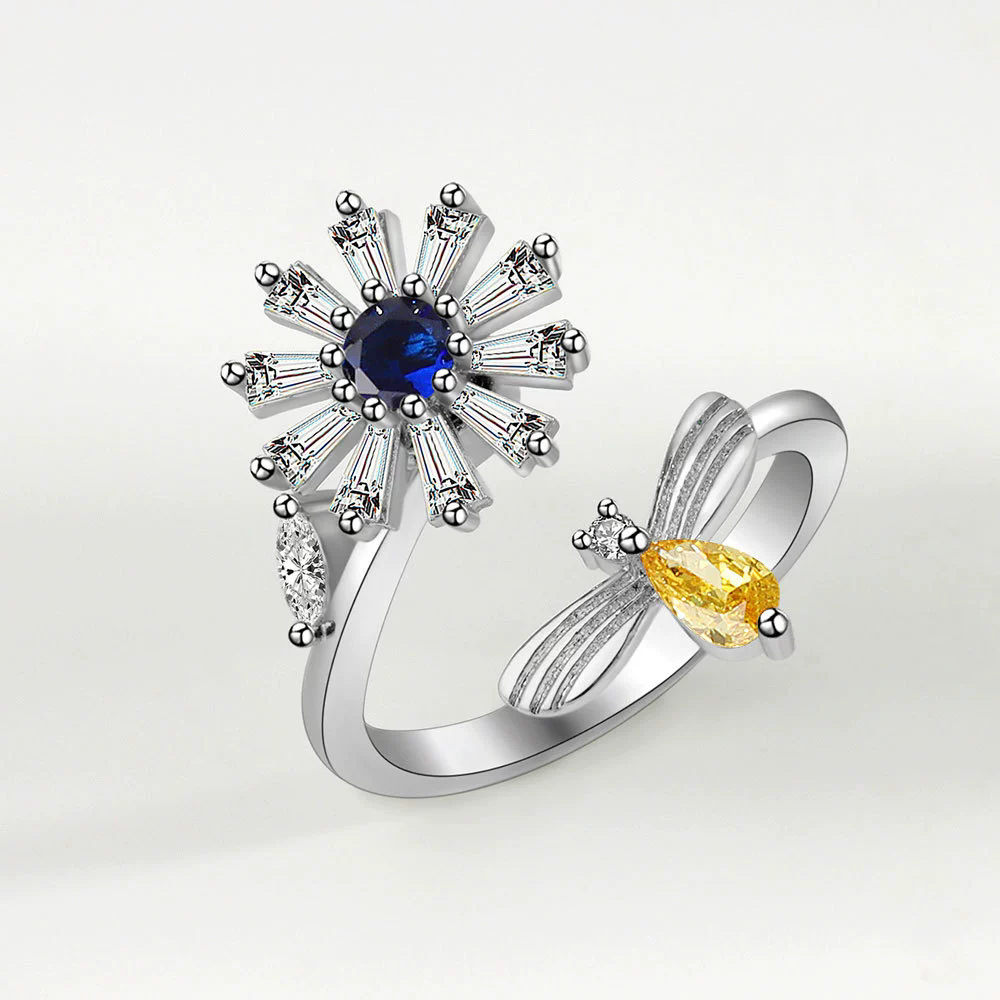 1PC  Fashion  Ring Anxiety for Women Multiple Crystal Flower Plant Finger Ring Girls Rotate Anti Stress Wedding Jewelry