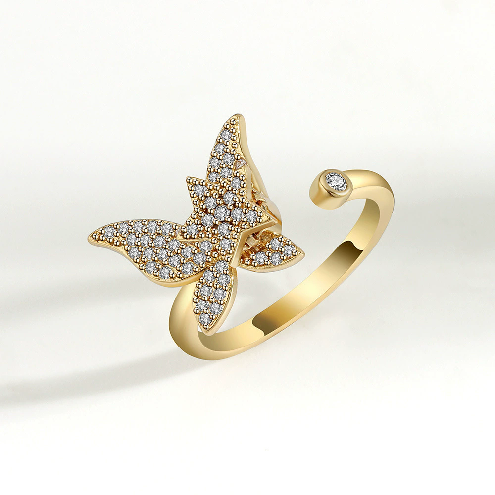 1PC  Fashion  Ring Anxiety for Women Multiple Crystal Flower Plant Finger Ring Girls Rotate Anti Stress Wedding Jewelry