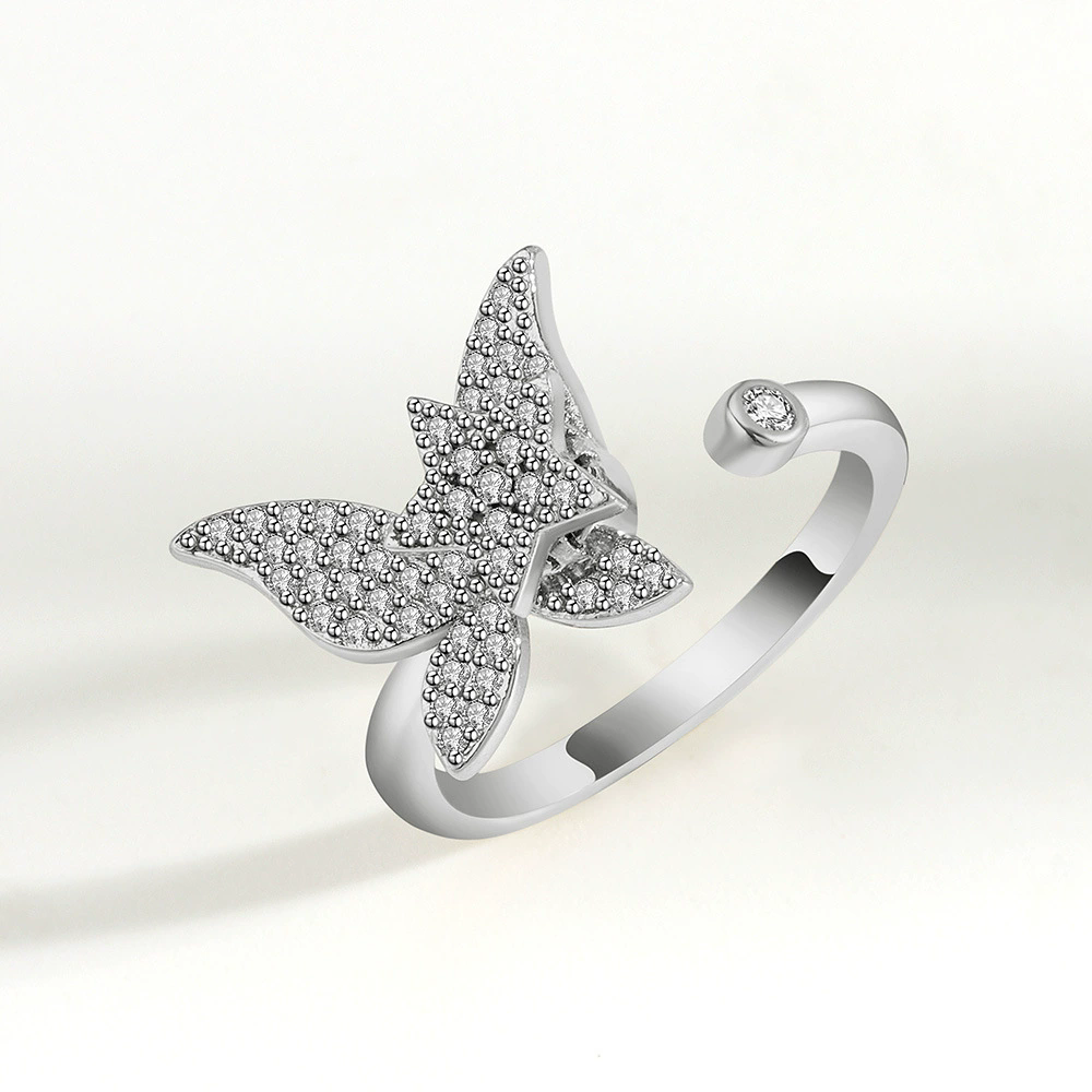 1PC  Fashion  Ring Anxiety for Women Multiple Crystal Flower Plant Finger Ring Girls Rotate Anti Stress Wedding Jewelry