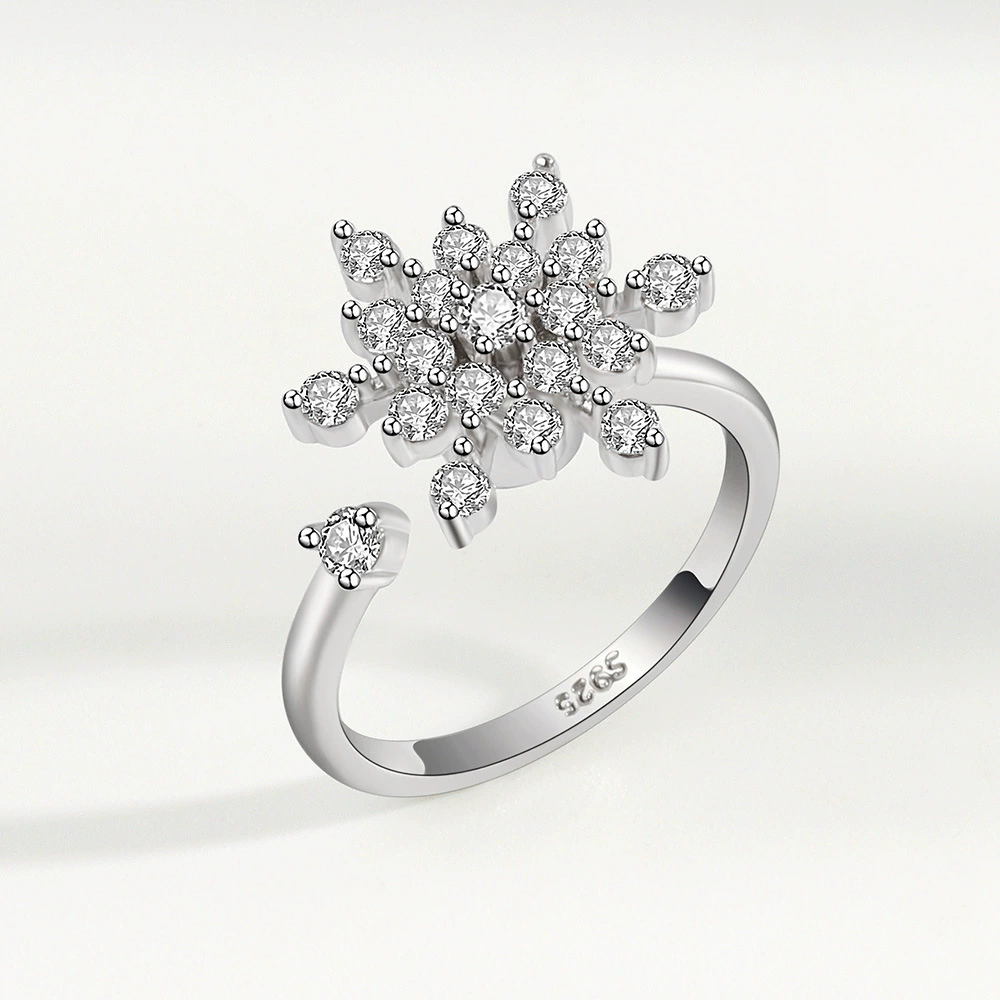 1PC  Fashion  Ring Anxiety for Women Multiple Crystal Flower Plant Finger Ring Girls Rotate Anti Stress Wedding Jewelry