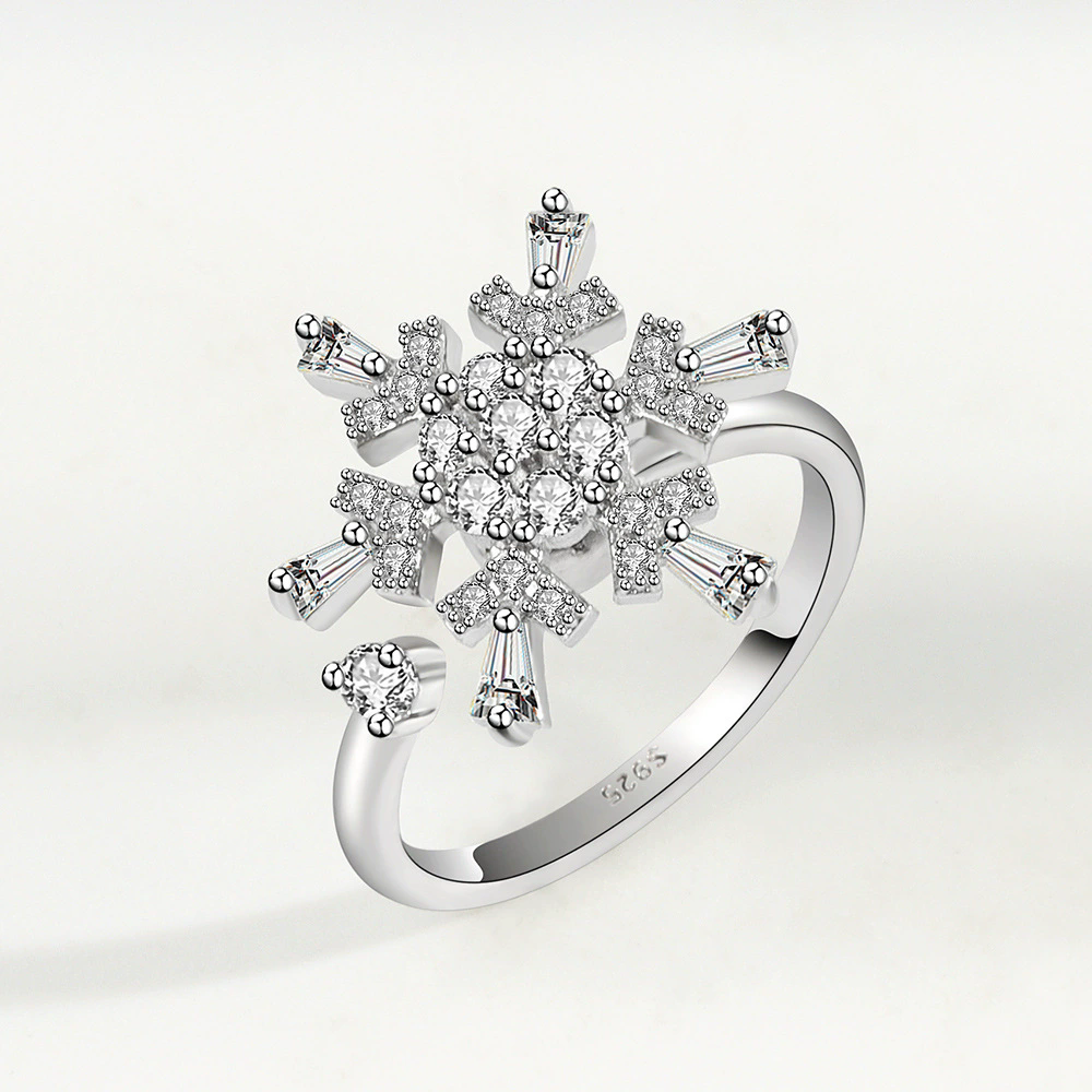 1PC  Fashion  Ring Anxiety for Women Multiple Crystal Flower Plant Finger Ring Girls Rotate Anti Stress Wedding Jewelry