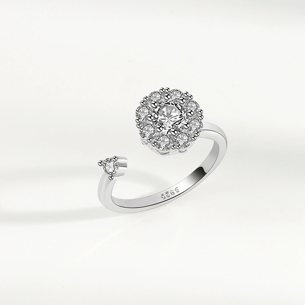 1PC  Fashion  Ring Anxiety for Women Multiple Crystal Flower Plant Finger Ring Girls Rotate Anti Stress Wedding Jewelry