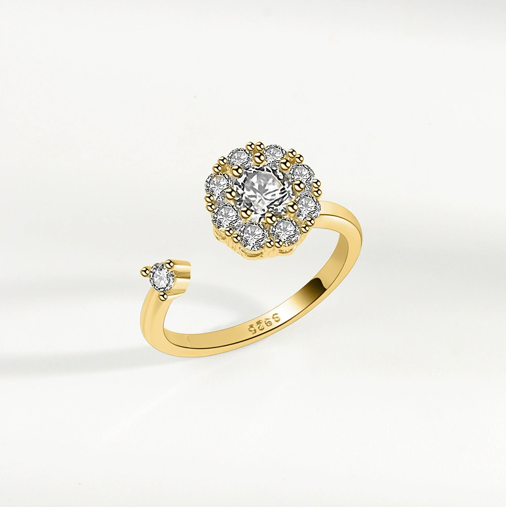 1PC  Fashion  Ring Anxiety for Women Multiple Crystal Flower Plant Finger Ring Girls Rotate Anti Stress Wedding Jewelry