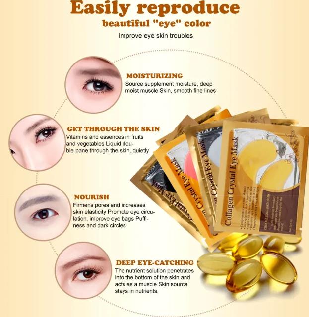 10 Pcs Crystal Collagen Gold Eye Mask Anti-Aging Dark Circles Acne Beauty Patches for Eye Skin Care Korean Cosmetics