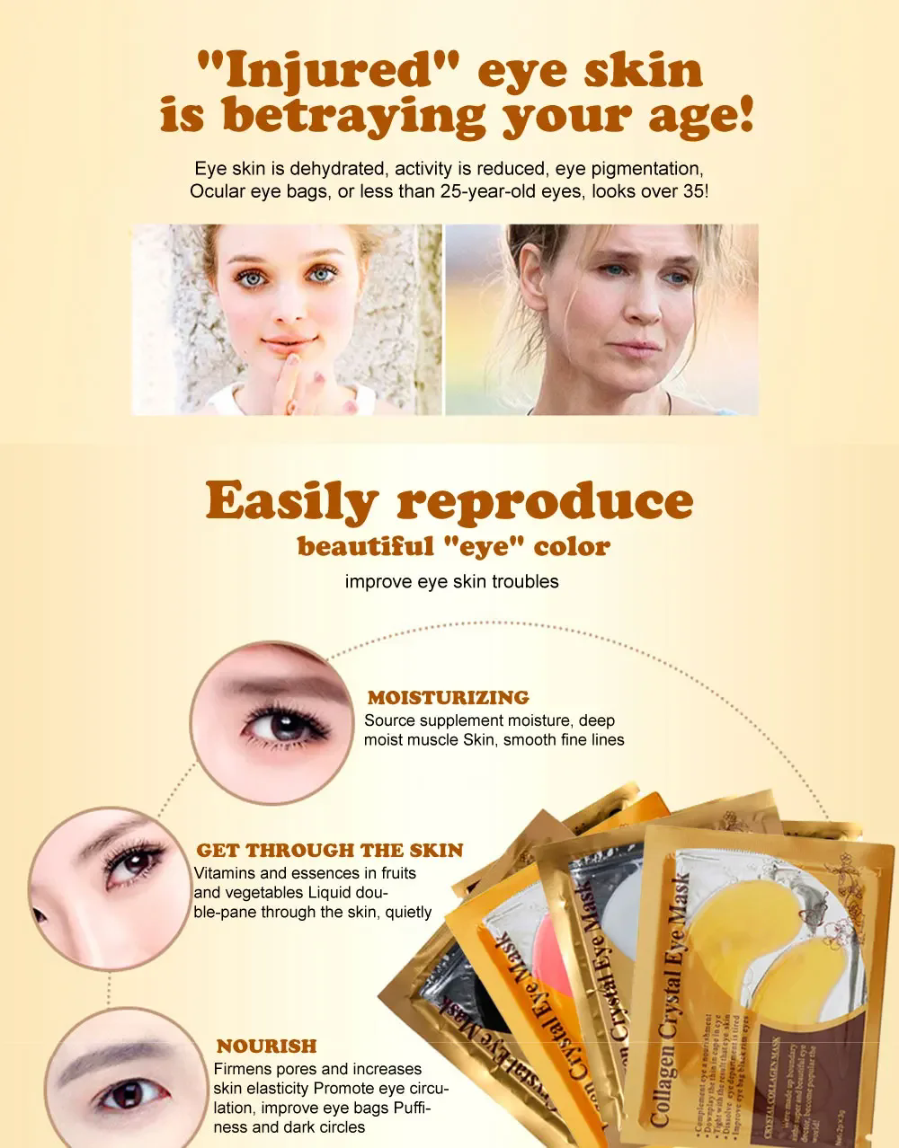 10 Pcs Crystal Collagen Gold Eye Mask Anti-Aging Dark Circles Acne Beauty Patches for Eye Skin Care Korean Cosmetics