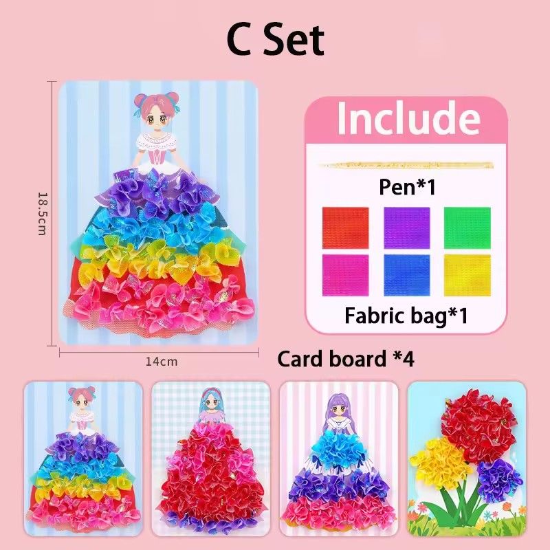 1 Set of puzzle puncture drawing card board children's pocket set for girls DIY dressing hedgehog princess peacock fabric toy