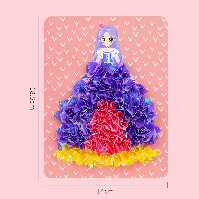 1 Set of puzzle puncture drawing card board children's pocket set for girls DIY dressing hedgehog princess peacock fabric toy