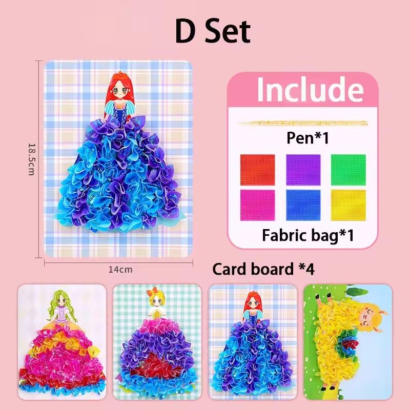 1 Set of puzzle puncture drawing card board children's pocket set for girls DIY dressing hedgehog princess peacock fabric toy