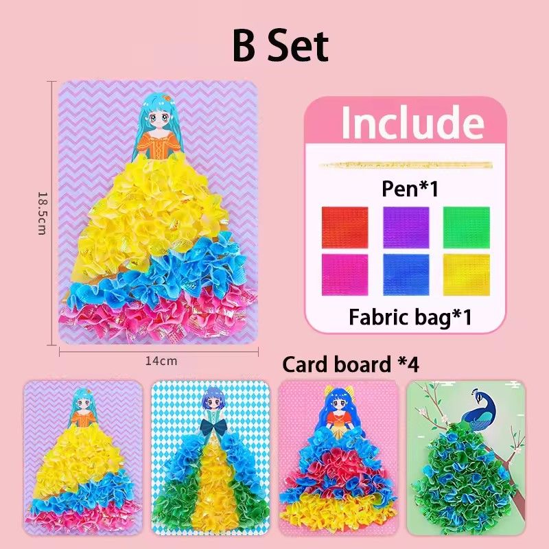 1 Set of puzzle puncture drawing card board children's pocket set for girls DIY dressing hedgehog princess peacock fabric toy