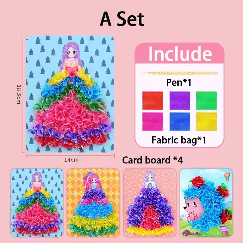 1 Set of puzzle puncture drawing card board children's pocket set for girls DIY dressing hedgehog princess peacock fabric toy