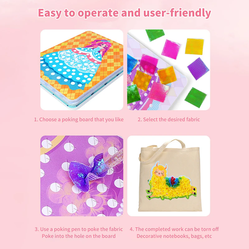 1 Set of puzzle puncture drawing card board children's pocket set for girls DIY dressing hedgehog princess peacock fabric toy