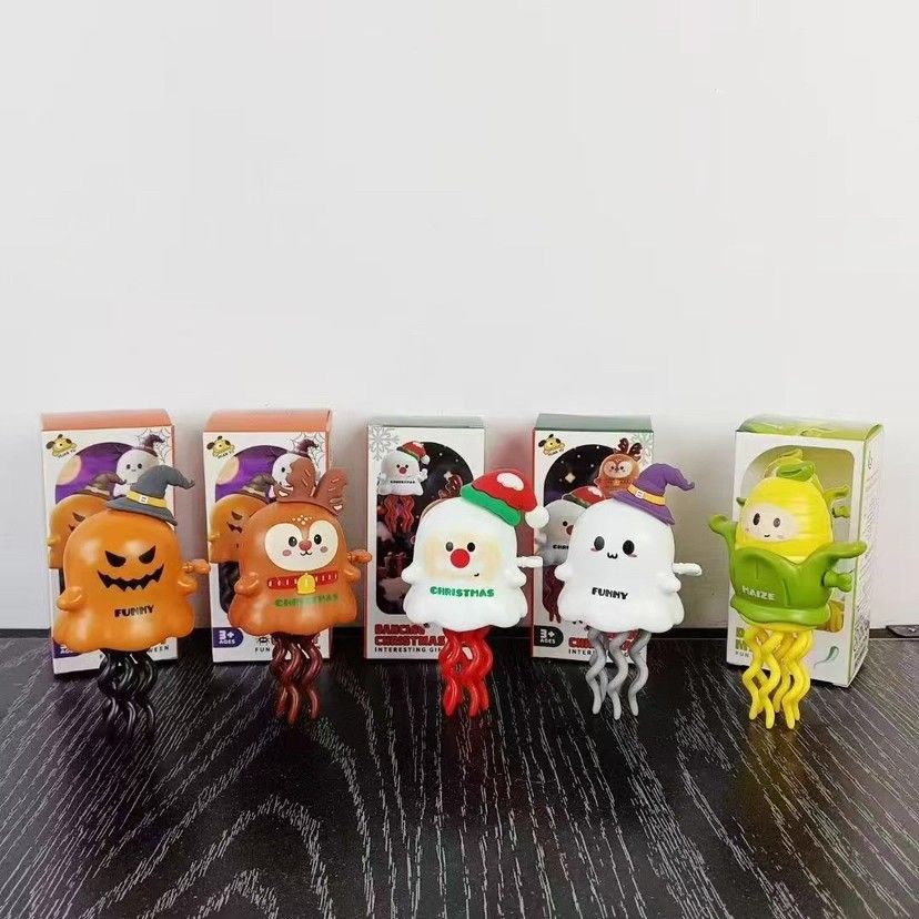 1PC  Fun Halloween Christmas Magic Twist And Stress Relieving Toy Chain Clocking Ghost Elk Devil Twist Dance Trick Creative Toy