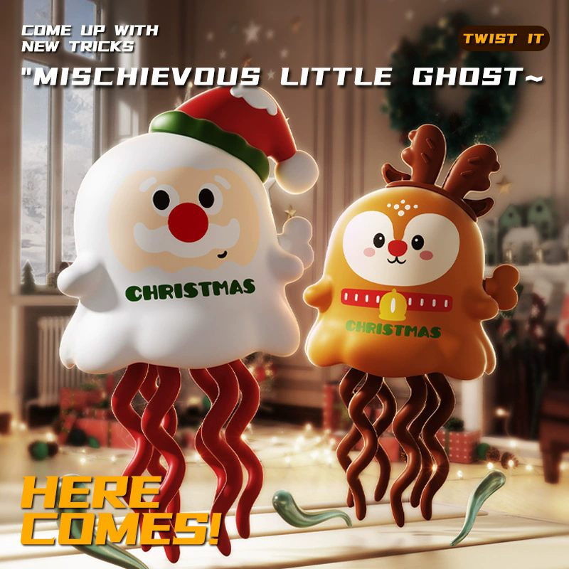 1PC  Fun Halloween Christmas Magic Twist And Stress Relieving Toy Chain Clocking Ghost Elk Devil Twist Dance Trick Creative Toy