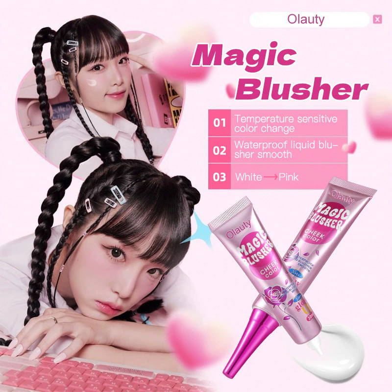1PC  Color changing powder blusher moisturizing easy makeup powder blusher pencil solid cream liquid powder blusher makeup view 4