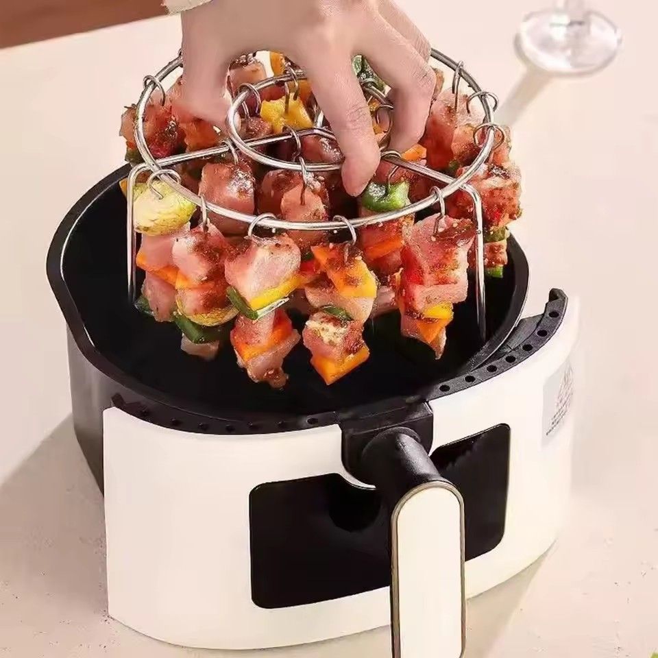 1PC   New Air Fryer Skewer Stand Vertical Multi-pin Stainless Steel BBQ Holder Air Fryer Accessories for Grilling Kitchen Kabobs