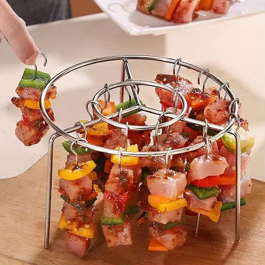1PC   New Air Fryer Skewer Stand Vertical Multi-pin Stainless Steel BBQ Holder Air Fryer Accessories for Grilling Kitchen Kabobs