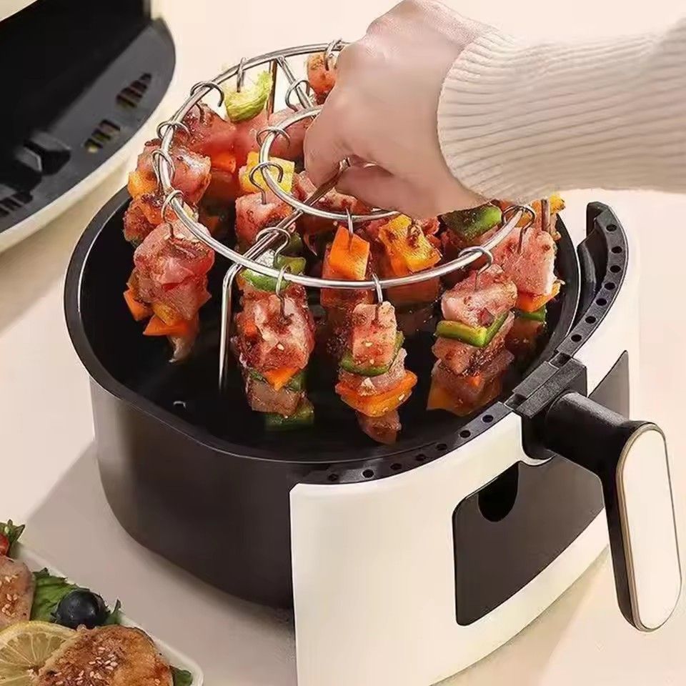 1PC   New Air Fryer Skewer Stand Vertical Multi-pin Stainless Steel BBQ Holder Air Fryer Accessories for Grilling Kitchen Kabobs